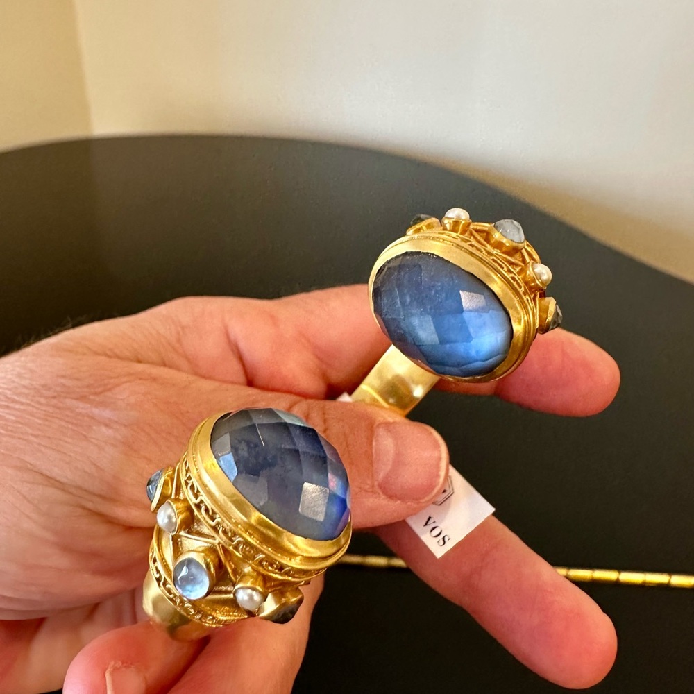 Julie Vos NWT RARE AUTHENTIC Luxury Iridescent Charcoal Blue Hinge cuff/bracelet - Picture 12 of 17
